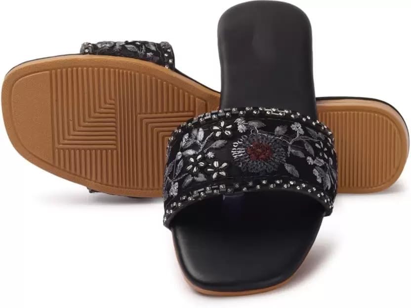Image of PRIYANSH Enterprises Premium Women Ethnic Embroidered Flats Footwear for Women | Stylish Slippers For Party and Formal Wear | Flat Embroidered Sandal