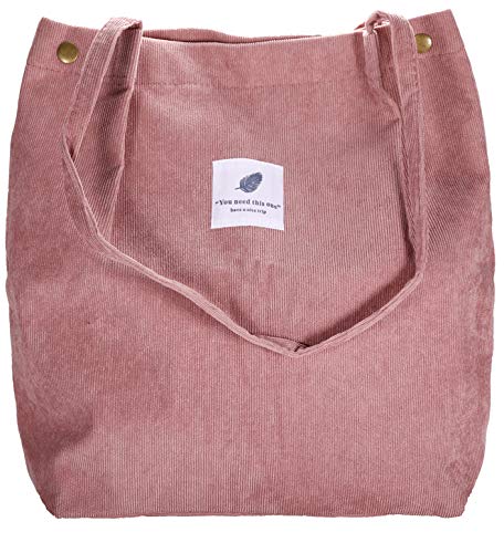 VOKUVIKU GroÃŸ Cord Tasche Damen Stofftasche Mädchen Canvas Tasche GroÃŸe Cord Tote Bag Aesthetic Schule Leicht Lässige Umhängetasche Beutel Cord Rosa