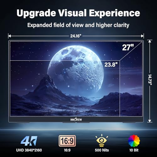 Image of InnoView 27 Inch Monitor Dual Mode 4K UHD 120Hz /FHD 288Hz Portable Monitor for Laptop, USB-C, HDMI Computer Display HDR IPS Gaming Monitor, Kickstand, Speakers, for PC, MAC, Phone, PS4, Xbox, Switch