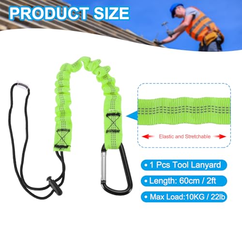 Image of MECCANIXITY Retractable Tool Lanyard 2ft with Single Aluminum Buckle and Adjustable Loop End, Maximum Weight Limit 10KG / 22lb, Safety Fall Protection Tools Leash, Green