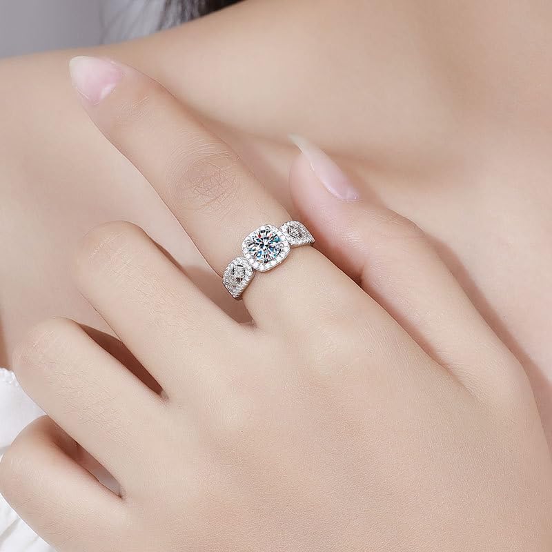 S925 Sterling Silver Adjustable Engagement Ring -1 Carat Natural Diamond Rings for Women in D-color VVS1 Clarity| Ideal for Wedding - Image 5