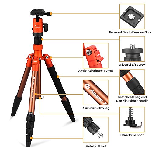 Fotopro DSLR Stativ 145 cm Aluminium 360 Grad Kugelkopf Schnellwechsel Platte Professionelles Kamera Stativ für Canon… – Bild 3