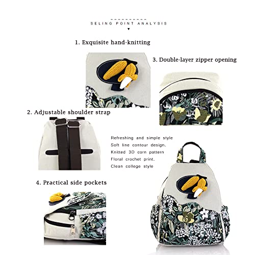 Image of Womens Boho Cotton Hemp Cloth Backpack Boho Vintage Embroidered Casual Purse Handbags Messenger Bag Corn