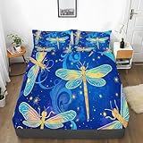Sabana Bajera 180x200 LibéLulas Sabanas Bajeras Estampadas Estrellas Sábana Bajera Ajustable Suaves, Elastico Funda Colchon con 2 Funda Almohada 50x80 cm, para Colchón de 30cm de Altura