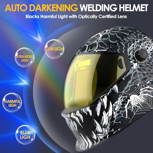 Image of Welding Helmet Auto Darkening True Color Large Viewing, Welding Hood Solar /Rechargeable Battery Powered, Wide Shade 4 /5-13 with 4 Arc Sensor, Optical Clarity Welding Mask for TIG MIG ARC Grind