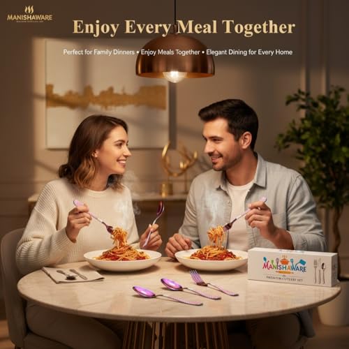 Image of Classic Rainbow 24 Pcs Stainless Steel Cutlery Set for Dining Table, Dishwasher Safe Glossy Flatware (Perfect Spoon Fork Set)