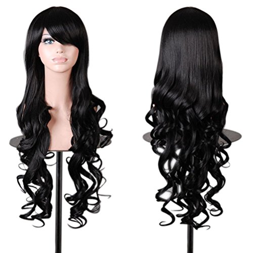 Outop 32" Long Hair Heat Resistant Spiral Curly Cosplay Wig Black