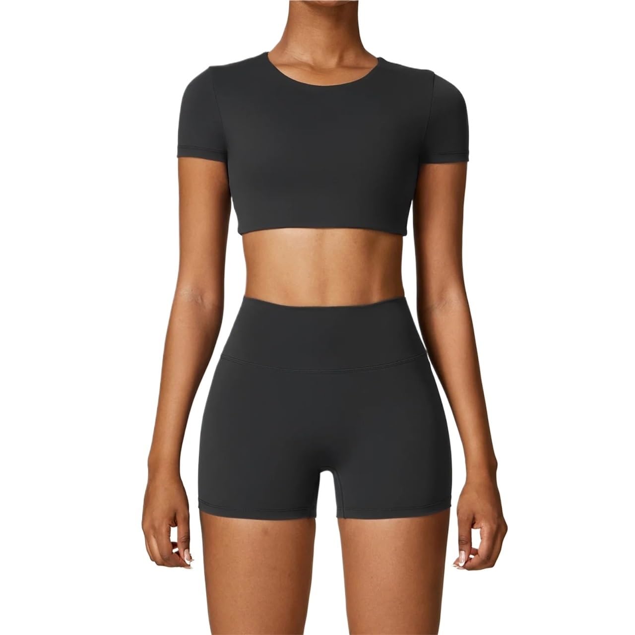 Conjunto de yoga para mujer Conjunto de Yoga sin costuras for mujer, ropa deportiva entrenamiento, gimnasio, Top corto manga larga y cintura alta, 2 uds