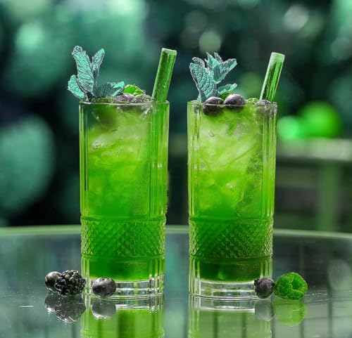 Image of Premium Juice Glasses Drinking Glasses, Highball Lead-Free Glasses, Tumblers for Water, Juice, Beer, Cocktail and Mixed Drinks - Pieces, Transparent (Ring Glasses, 2 Count (Pack of 1)) 350 ml