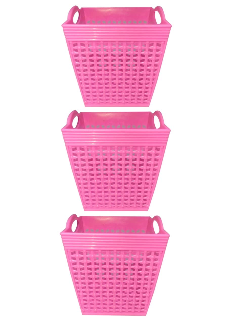 Prateek Desk Organizer Basket Storage Box for Bedroom Bathroom Office Remote Holder for Table Pack Of 3 (Pink)-image-46