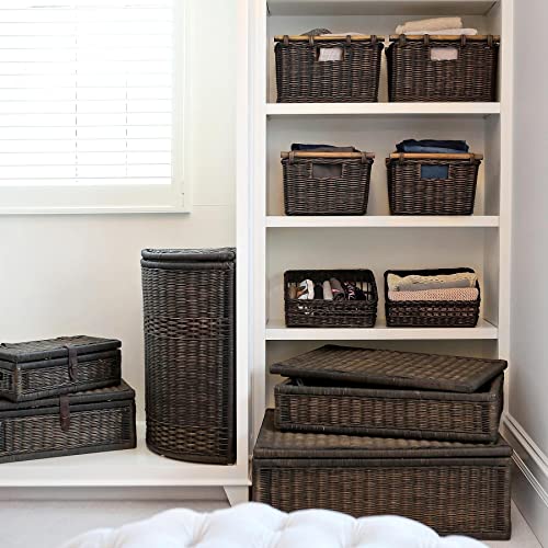 The Basket Lady Tall Narrow Wicker Storage Basket, Medium, 18 In L X 12 In W X 11 In H, Antique Walnut Brown #TOP4