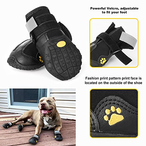 Faankiton 4 Stück Hundeschuhe Pfotenschutz, Wasserdicht Hundeschuhe mit Rutschfester Sohle und Reflektierenden Riemen für Mittelgroße und Große Hunde (7#)