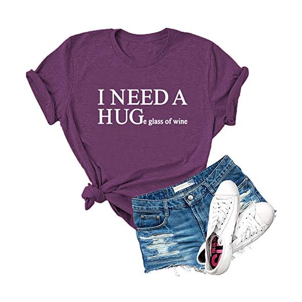 Dauocie-Womens-I-Need-A-Huge-Glass-of-Wine-Letter-Print-Short-Sleeve-T-Shirt-Casual-Novelty-Humor-Graphic-Tees-Tops Dauocie Women's I Need A Huge of Wine Letter Print Short Sleeve Shirt Casual Novelty Humor Graphic Glass, Purple, Large