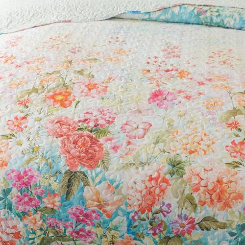 NEWLAKE Quilt Bedspread Sets- Dreamy Flowers Reversible Coverlet Set,Queen Size