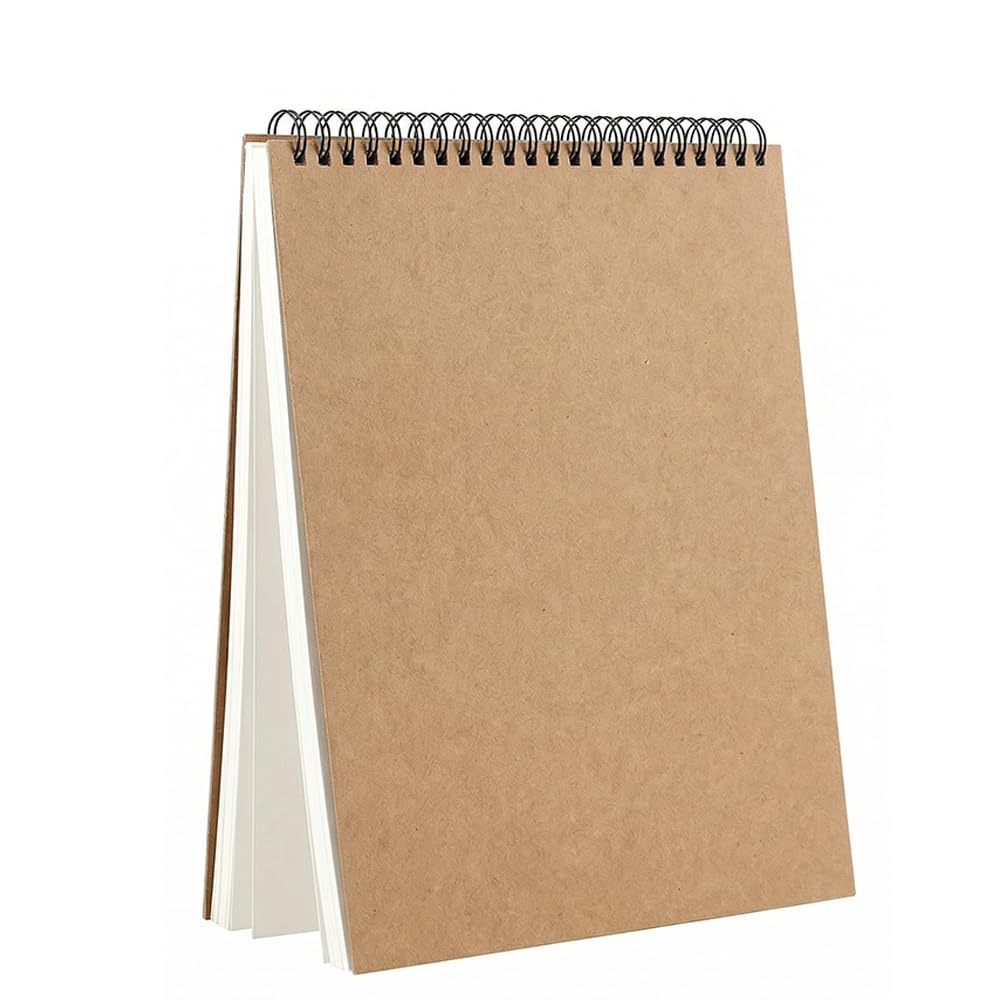 2 Pack A4 Sketch Books Hard Back Cover Spiral Bound Sketch Pad, 160gsm Thick Kraft Paper 60 Pages Twin Wire Drawing Pad for Art Students Kids and Artists