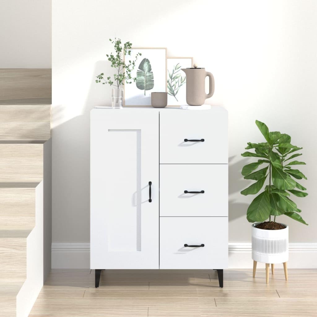 Armadietto da buffet bianco, 69,5 x 34 x 90 cm, versatile, in legno, per soggiorno, cucina, bagno, scarpiera, porta TV, biblioteca, armadio biancheria