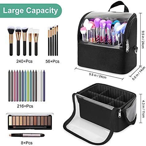 Hotrose Makeup Brush Bag Organizer Bag Professional Artist Brushes Travel Bag Stand-up Makeup Cup Waterproof Dust-Proof Brush Storage Pouch Case,24cm×14cm×24cm