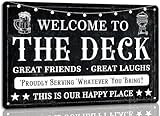 Duetom Welcome to The Deck Deck Metal Sign Backyard Accessories Decor Outdoor Vintage Metal Aluminum Signs Farmhouse Part Patio Porch Home Wall Decorations 8x12 Inches