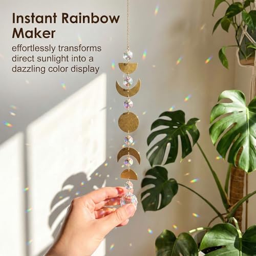BAUCH Mondphasen Wandbehang, 1 Stk, Goldene Holz- & Metall Elemente, 49cm – Boho Design für Wohnzimmer, Schlafzimmer & Büro, ideal als Geschenk
