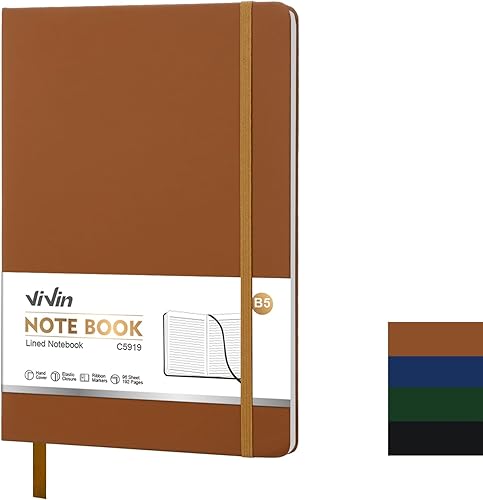 Miniatura 12 de ViVin B5 Cuaderno rayado para el trabajo, cuaderno de tapa dura de cuero de 6.9"x9.8", cuaderno rayado profesional de 192 páginas para oficina