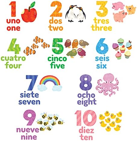 DECOWALL DS-2020ES Numbers Spanish + English Wall Decals Stickers Peel and Stick Removable Wall Stickers for Kids Nursery Bedroom Living Room