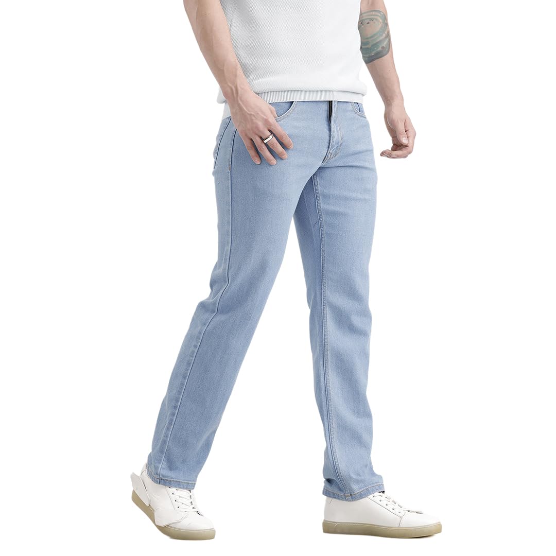 wrogn Men's Cotton-Blend Jeans | Light Blue Wash | Straight Fit-picture-38