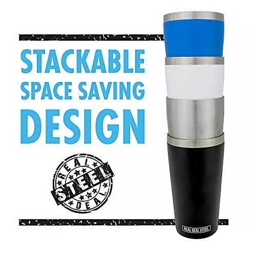 Pints & Lids Bundle - Stainless Steel Pint Glasses: Double Wall Vacuum Insulated Metal Cups To Keep Drinks Cold Or Hot - Set Of 4 Rimless, Sweat Free Beer Tumblers & 4 Clear Plastic Lids Withslider #TOP3