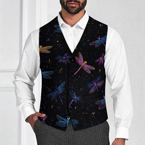 Dragonfly Galaxy Men's Suit Vest Slim Fit Business Dress Party Pattern Waistcoat Vest Top2