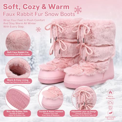 Image of ZHENAIYISHENG Faux Fur Boots for Women - Fuzzy Fluffy Furry Water Resistant Snow Boots for Women - Anti-Slip with Cotton Sponge Lined and TPR Rubber Sole Black White Fur Boots