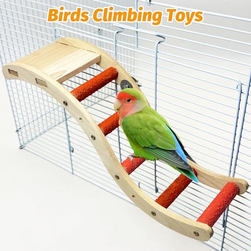 Image of Hamiledyi Nature Wooden Bird Ladder Pet Parrots Climb Bridge Exercise Stands for Parakeet Climbing Chewing Bridge Bird Cage Accessories for Cockatiel Parakeet Lovebirds Budgie (Orange)