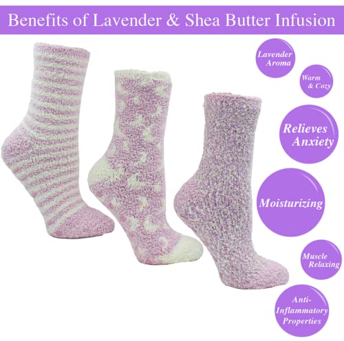 MinxNY Women's Essential Oil Infused 3 Pack Warm & Cozy Slipper Sock Aromatherapy Gift Box Set, Lavender Oil & Shea butter Infused