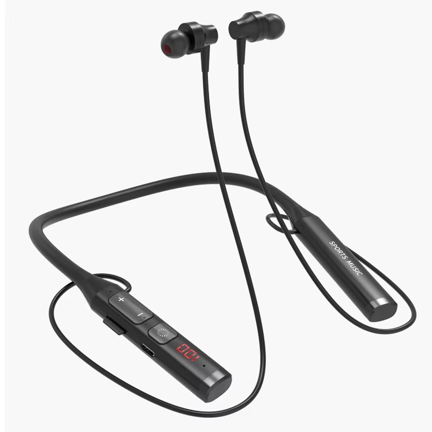 iFAST IF-145 Digital Display Wireless Neckband Earphone with FM Radio | Up to 60 Hours Music Playtime | Noise Cancellation, Voice Assistance, Dual Pairing [ Black ]