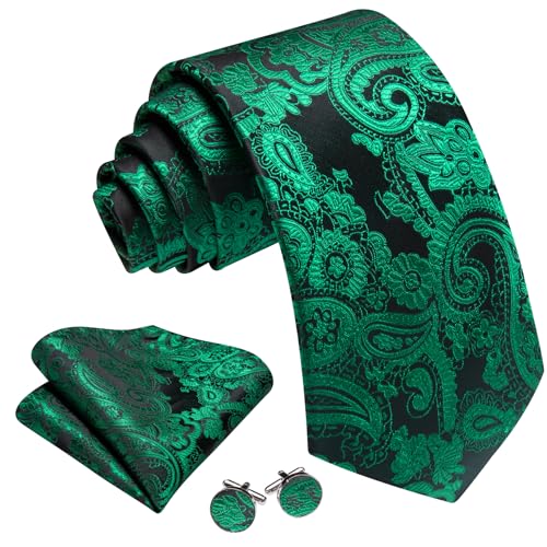 Image of Barry.Wang Men Ties Paisley Woven Silk Necktie Set with Pocket Suqare Cufflinks Formal