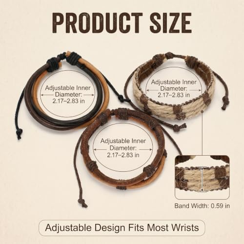 Pulsera de cuero vintage ajustable para hombres y mujeres miniatura 2