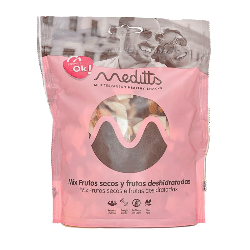Meditts - Mix de Frutos Secos y Deshidratados 200 gr | Energía/OK | Arándanos, Piña, Coco, Nuez en Grano y Almendra | Snack Natural y Nutritivo | Rico en Fibra y Antioxidantes