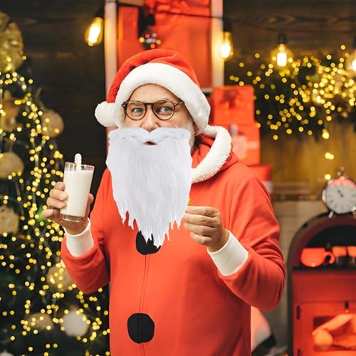 6 Stück Weihnachtsmann Bart Weißer,Weihnachten Santa Nikolaus Beard Mit Spannband Set,Weihnachtsmannbart Nikolausbart Wichtelbart Weiß Künstlicher Falscher für Kinder Fasching Geburtstagsfeier Party