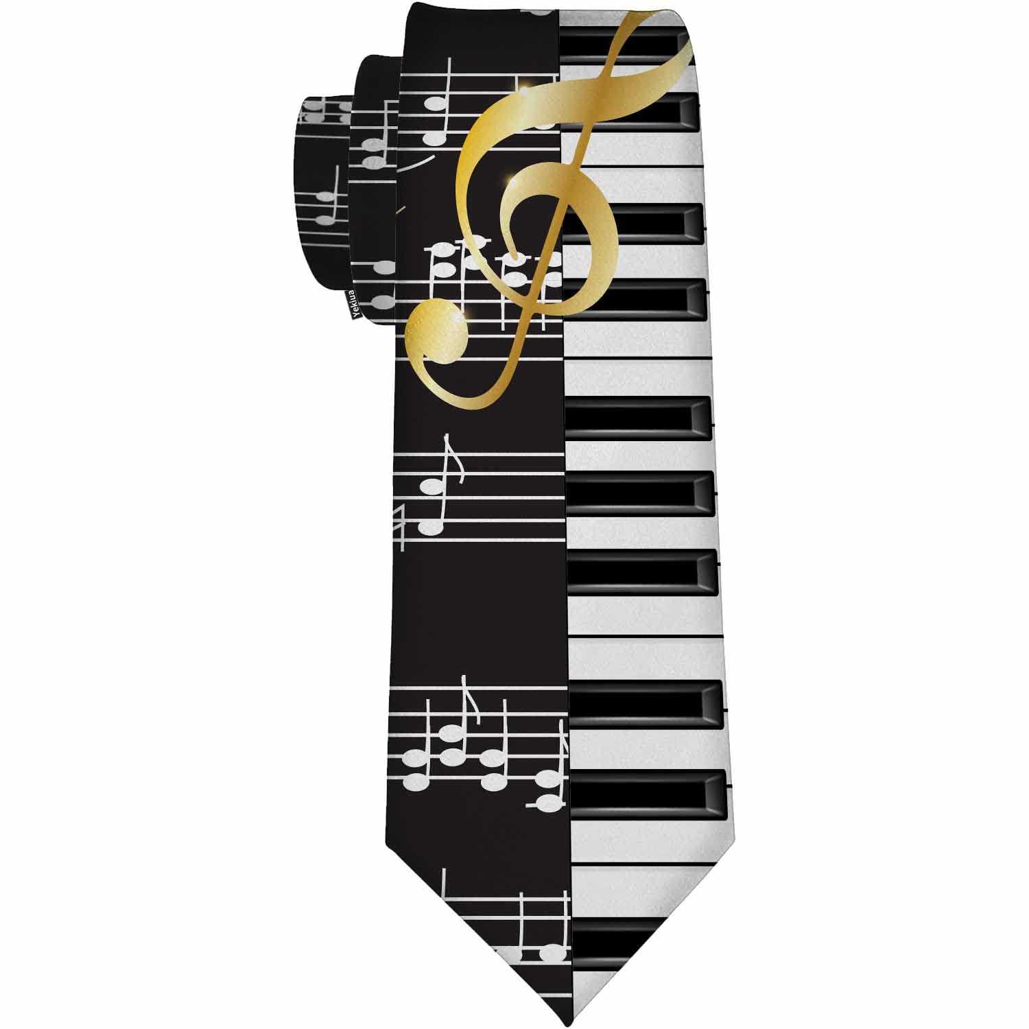 Yekiua Piano Keys Ties Musical Instrument Keyboard Music Stave Notes Men's Business Necktie For Husband Father Valentine's Day Father's Day Gift Black White, Piano Keys, One size