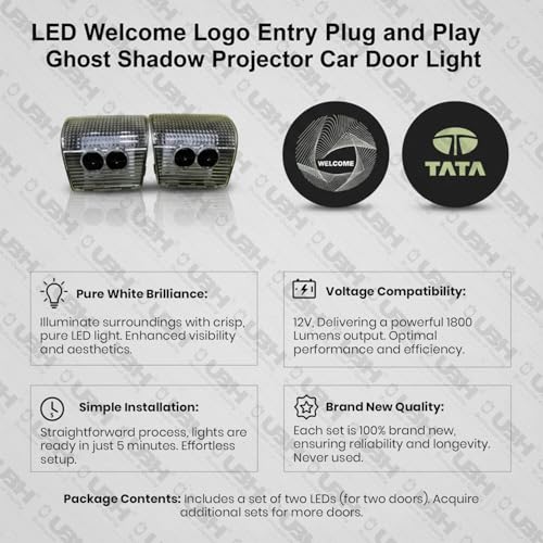 Image of ubh LED Welcome Logo Entry Plug and Play Ghost Shadow Projector Car Door Light for Ta-ta 2 Pieces