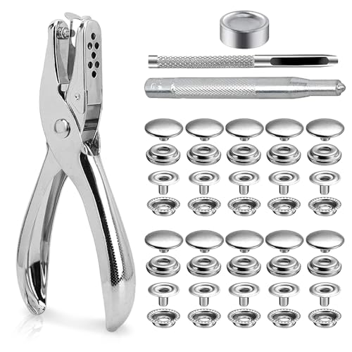 Casenly Conjunto de botões de pressão, 200 unidades, kit de ferramentas de fixação, botões de pressão sem costura, botões de aço inoxidável, com 3 ferramentas de ajuste, botão de lona para