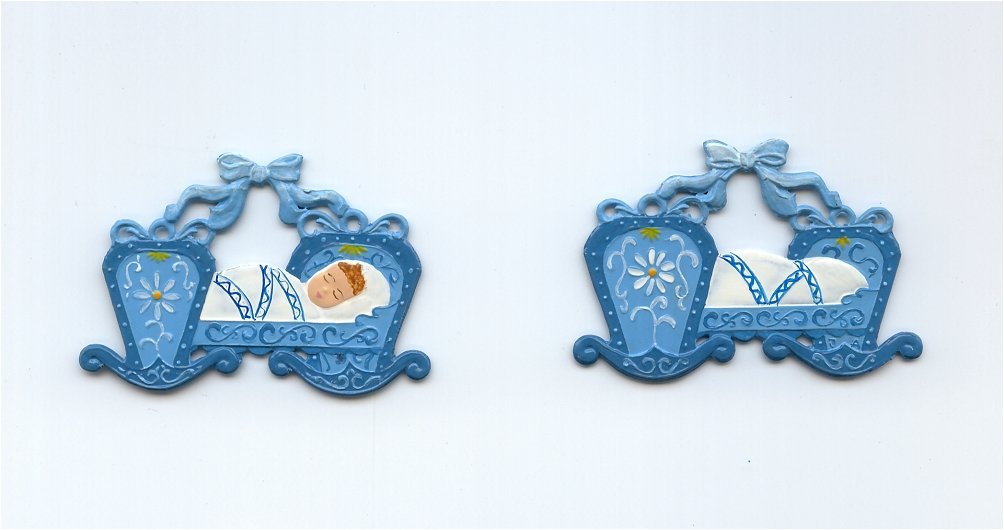 Baby in Blue Cradle - German Pewter Christmas Ornament