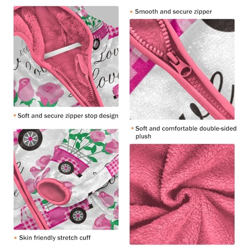 OTVEE Pink Truck Rose Flowers Kids Hoodie Jacket Fall Spring Full Zip Warm Outwear Coat3