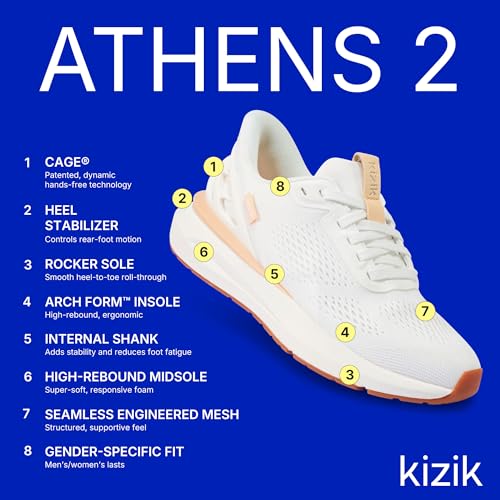 Kizik Slip On Sneakers: Athens 2 - Comfortable All-Day Wear, Hands Free Convenience, Breathable Mesh Top, Womens Walking Shoes with Arch Support - Womens Wide Width3