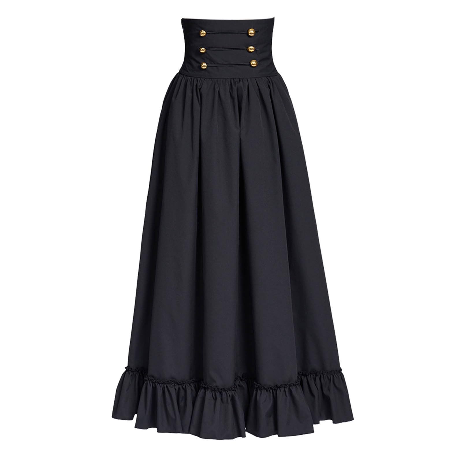 Rock Damen Halloween Viktorianischer Rock, Faltenrock Damen Lang Hoher Taille Mittelalter Kleidung A-Linien Gothic Skirt Mit GüRtel Vintage Ruffle FüR Halloween Karneval Cosplay Geschenk