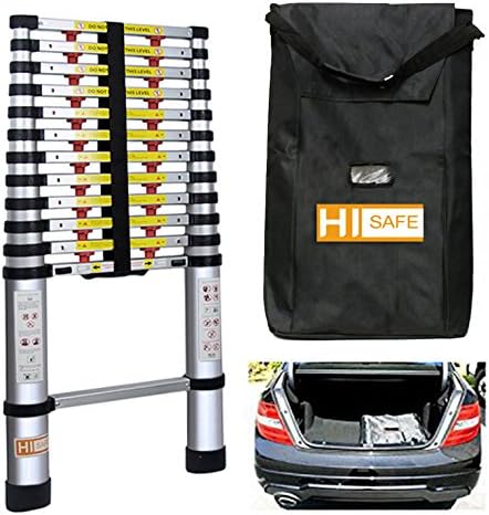 12.5' One-time Fold Telescopic Ladder Portable Aluminum Lightweight w/ Storage Bag, 330Lb (Silver)