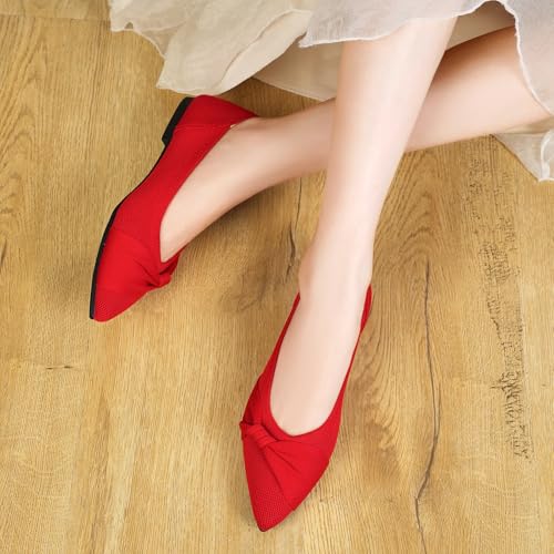 Image of HIULYCENCE Pointed Toe Flats for Women Ballet Flats | Comfortable Dressy Knit Lightweight Casual for Work Office Womens Flats