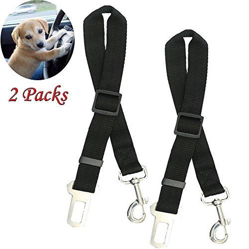 LZHOO Dog Seat Belt Lead Restraint Harness Black, Dog Cat Car Safety Seat Belt Harness Adjustable Leads Harness for Cars Vehicle, 2 Pack