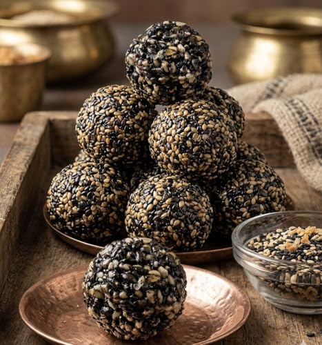 Image of Keraloma Premium Black Sesame Chikki Ladoo 700g (Karutha Ellunda) | Til Gud Ladoo | Jaggery Laddu | Traditional Healthy Indian Sweet Snack | Rich in Calcium & Iron | Source of Plant-Based Protein | Naturally Sweetened with Jaggery | No Preservatives or Added Colours | Handmade Traditional Recipe | Reusable PET Jar for Prestige Gifting