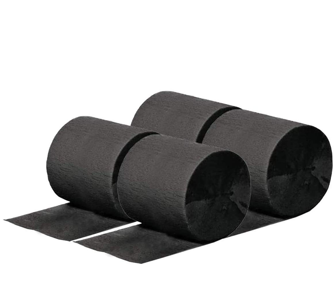 PARTY TIME - 4 Pcs. Black Crepe Paper Party Streamer Decorations for Birthday, Wedding, Christmas and Various Festivals (82 feet or 24m/roll) Different Color Valentine's Day Supplies.