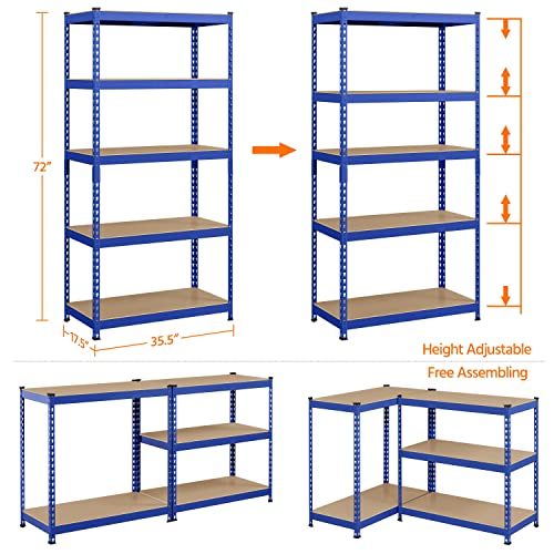 Topeakmart-4PCS-5-Tier-Utility-Shelves-Metal-Storage-Shelves-Garage-Shelving-Unit-Adjustable-Garage-Storage-Shelves-Storage-Racks-Heavy-Duty-Shed-Shelving-Blue-355-x-175-x-72-Inch