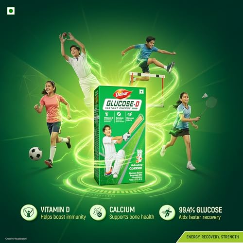 Image of Dabur Glucose-D Instant Energy Drink Powder - 1kg (Carton)| Enriched with Vitamin D & Calcium | 99.4% Glucose Quick Energy Replenishment Formula | Easy to Mix Refreshing Drink